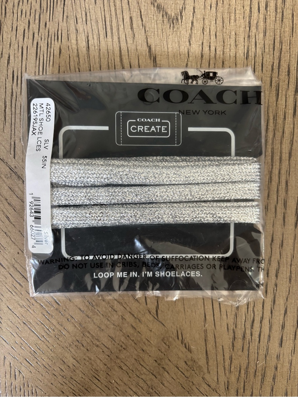 NWT Coach Create Metallic Silver Shoelaces 55” Replacement Laces Factory Sealed